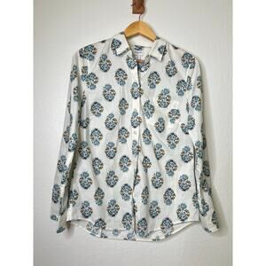 J. Crew White and Blue Floral Blouse
